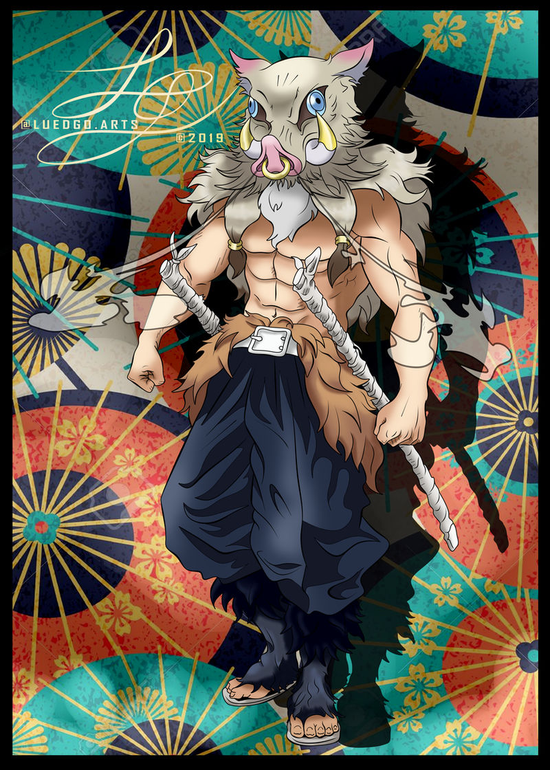 แฟนอาร์ตตัวละคร ฮาชิบิระ อิโนะสุเกะ Hashibira Inosuke ในดาบพิฆาตอสูร จาก deviantartludon