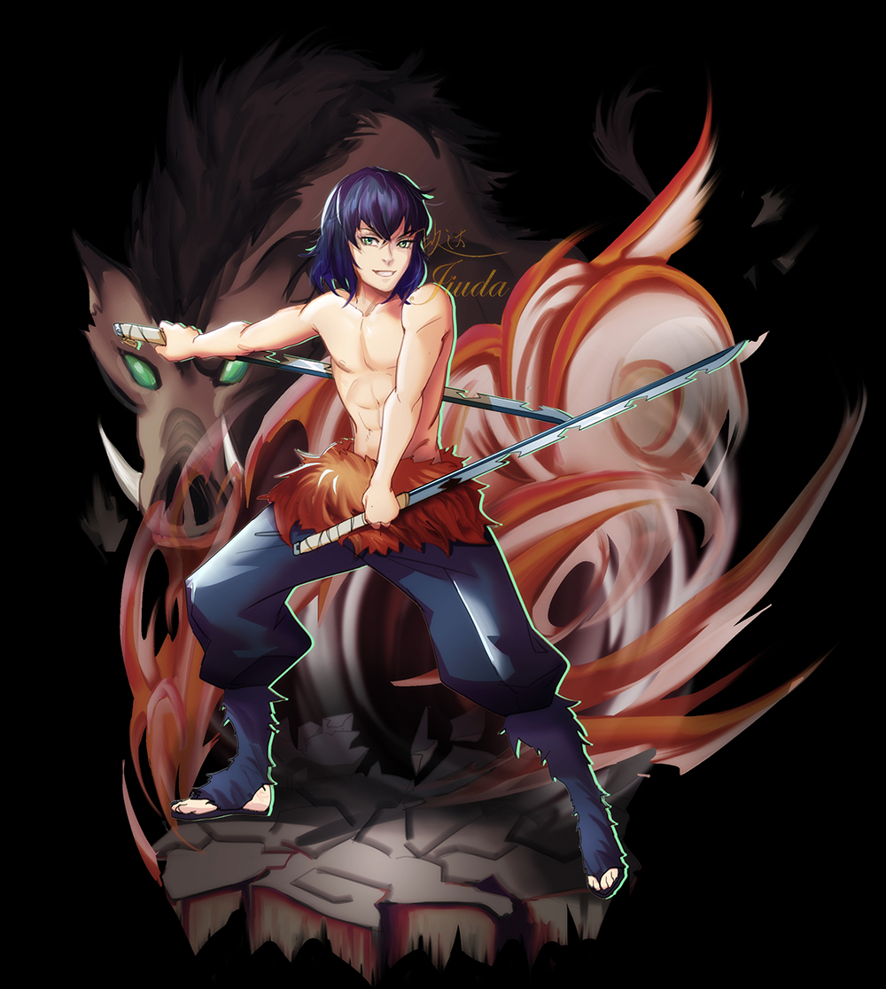 แฟนอาร์ตตัวละคร ฮาชิบิระ อิโนะสุเกะ Hashibira Inosuke ในดาบพิฆาตอสูร จาก judaljiuda