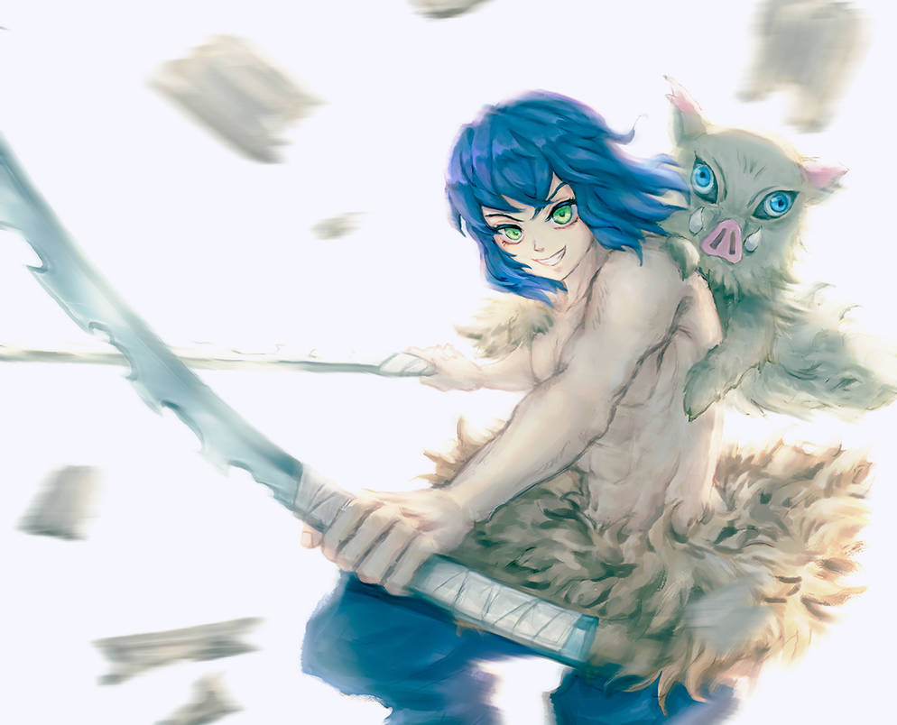 แฟนอาร์ตตัวละคร ฮาชิบิระ อิโนะสุเกะ Hashibira Inosuke ในดาบพิฆาตอสูร จาก kamkam16