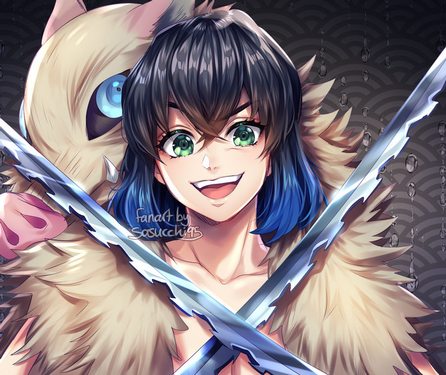 แฟนอาร์ตตัวละคร ฮาชิบิระ อิโนะสุเกะ Hashibira Inosuke ในดาบพิฆาตอสูร จาก sasucchi95