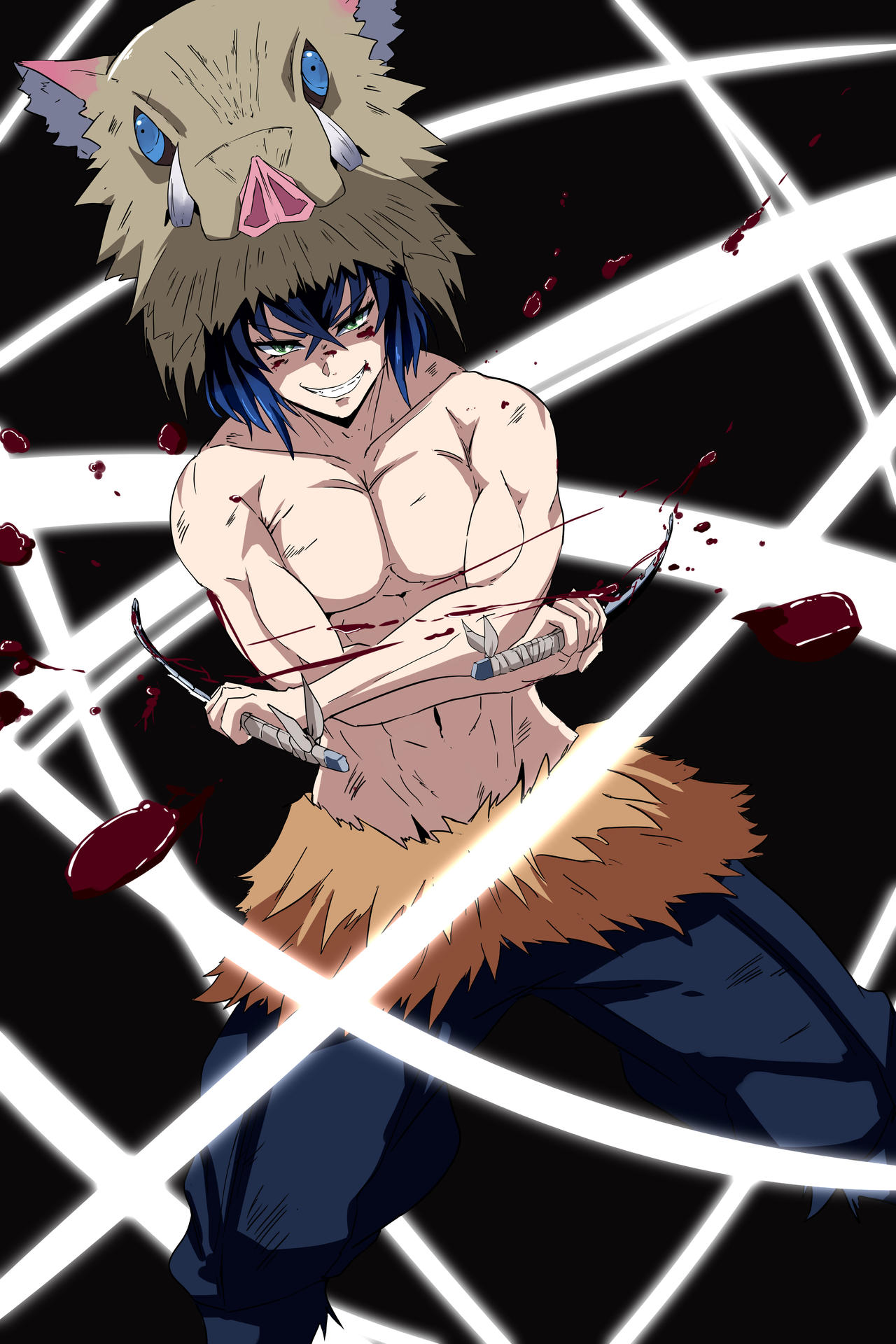 แฟนอาร์ตตัวละคร ฮาชิบิระ อิโนะสุเกะ Hashibira Inosuke ในดาบพิฆาตอสูร จาก shinian69