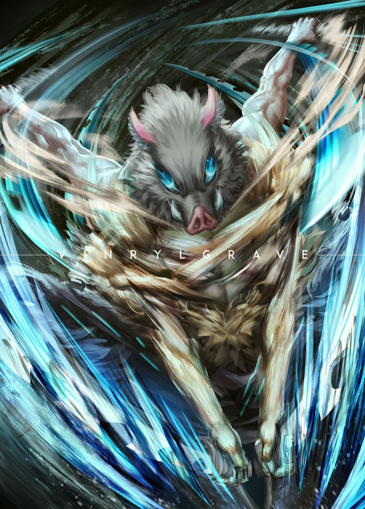 แฟนอาร์ตตัวละคร ฮาชิบิระ อิโนะสุเกะ Hashibira Inosuke ในดาบพิฆาตอสูร จาก vinrylgrave