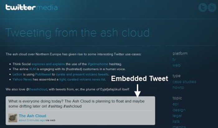 Twitter ให้บริการฝัง Tweet ในหน้าเว็บ