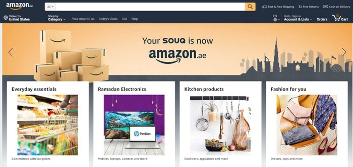 Amazon เปิดตัวเว็บไซต์อย่างเป็นทางการแห่งแรกใน UAE