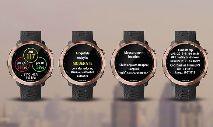 "Airly", a new water jet, helps air quality.  In the watch "Garmin"