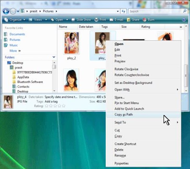 vista: ก็อปปี้ Path ด้วย"เมนูลับ"