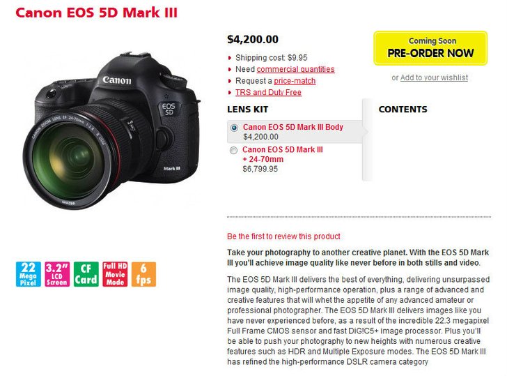 ไม่หลับไม่นอนกันแล้ว เมื่อ 5D Mark III เผยสเป็คอลังการ