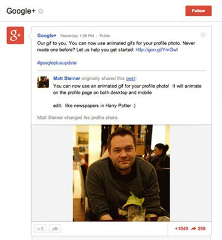 Google+ จัดให้รูปโปรไฟล์ขยับได้