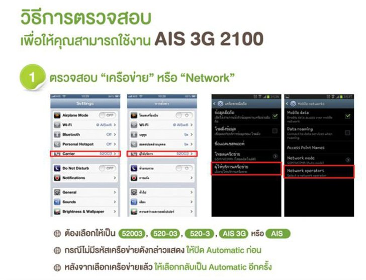 วิธีการตรวจสอบ ในการใช้งาน AIS 3G 2100