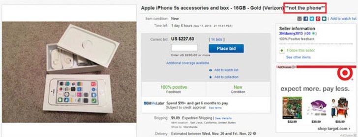 การประมูล iPhone 5S สุดแปลกบน eBay แต่มีกล่องกับอุปกรณ์เสริม ไร้เงาตัวเครื่อง