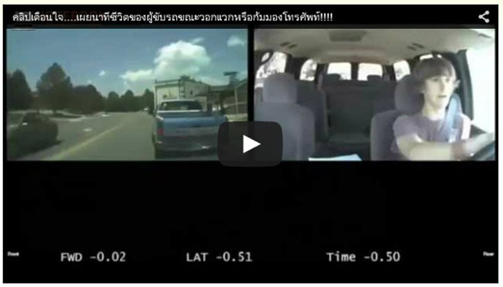 คลิปเตือนใจ....เผยนาทีชีวิตของผู้ขับรถขณะวอกแวกหรือก้มมองโทรศัพท์!!!!