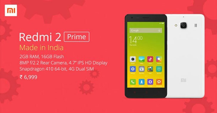 Xiaomi เปิดตัว Redmi 2 Prime ราคาเบา ๆ พร้อมขายในอินเดีย