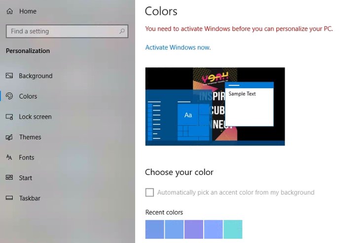 how to personalize windows 10 without activating it.