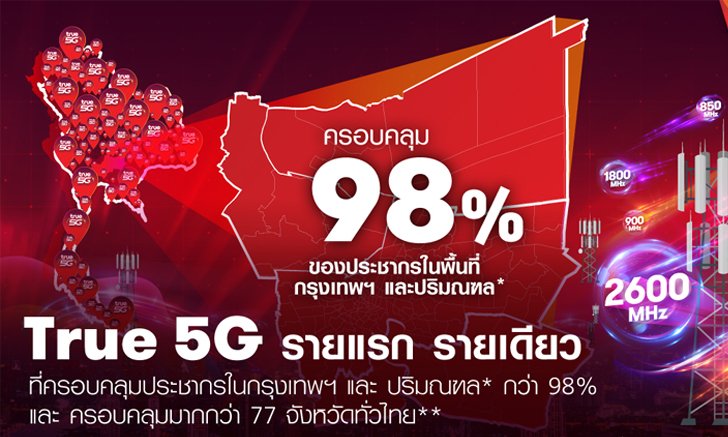 TRUE 5G รายแรก รายเดียว ที่ครอบคลุมประชากรในกรุงเทพและปริมณฑล กว่า 98%