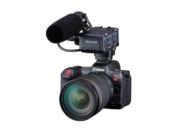 Canon EOS R5 C +  Tascam CA-XLR2d-C microphone adapter