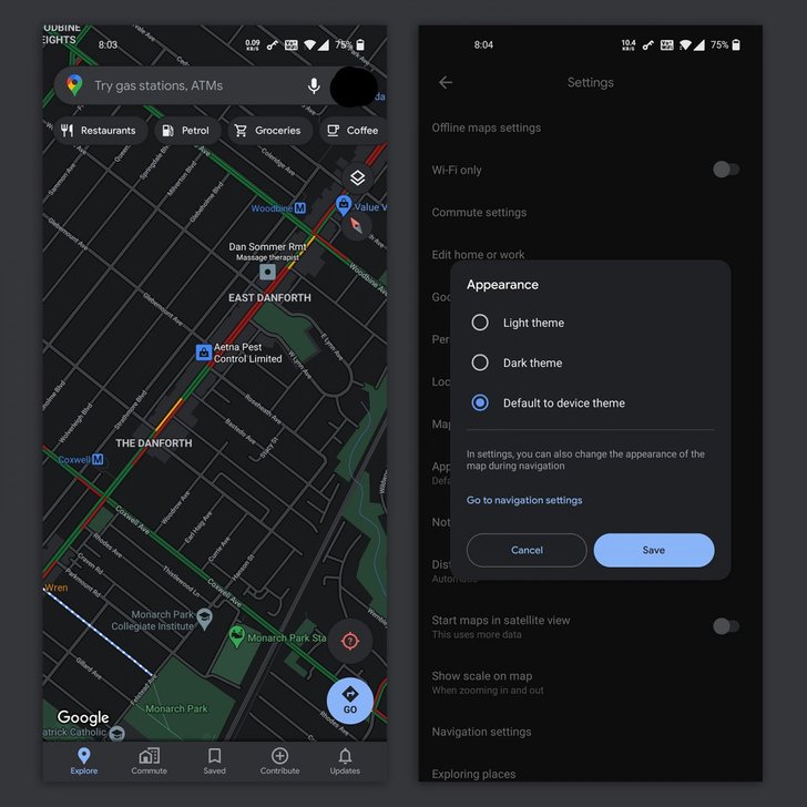 Google Maps Dark Mode