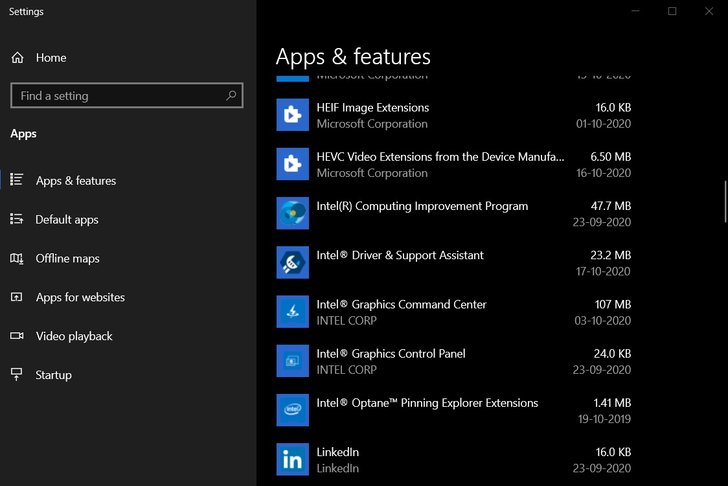 Windows Apps & Features