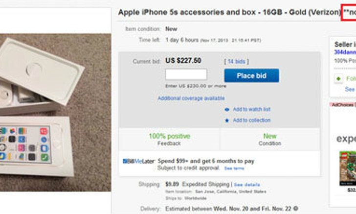 การประมูล iPhone 5S สุดแปลกบน eBay แต่มีกล่องกับอุปกรณ์เสริม ไร้เงาตัวเครื่อง