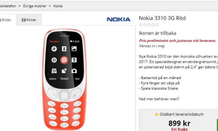 พบ 'Nokia 3310 ที่รองรับ 3G' วางขายออนไลน์ในสวีเดน ต้นสังกัดแจง 'ข้อมูลผิด'