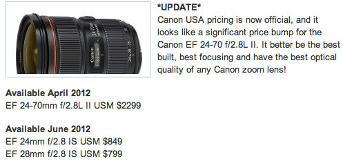 Canon เปิดตัวเลนส์ใหม่ EF 24-70mm L II พร้อม 24mm และ 28mm