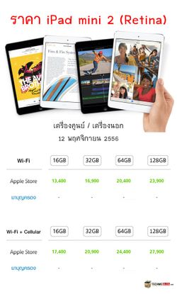 ราคา iPad mini 2 เครื่องศูนย์ มาบุญครอง เครื่องหิ้ว