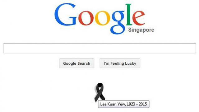 Google ร่วมไว้อาลัย ลี กวน ยู ติดริบบิ้นดำที่หน้าโฮมเพจ