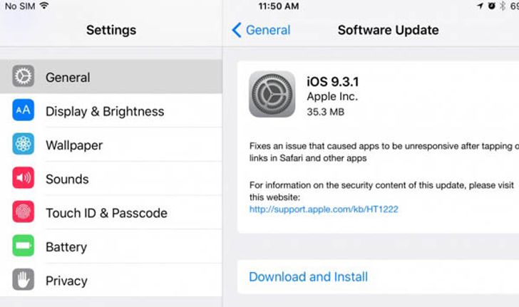 Apple ปล่อย iOS 9.3.1 เพื่อแก้ไขปัญหาบน iPhone และ iPad แล้ว