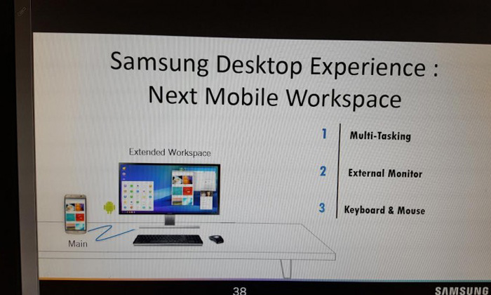 สื่อนอกเผยเป็นไปได้ว่า Samsung Galaxy S8 อาจจะมีฟีเจอร์ต่อเชื่อมกับจอเปลี่ยนเป็นคอมพิวเตอร์ได้