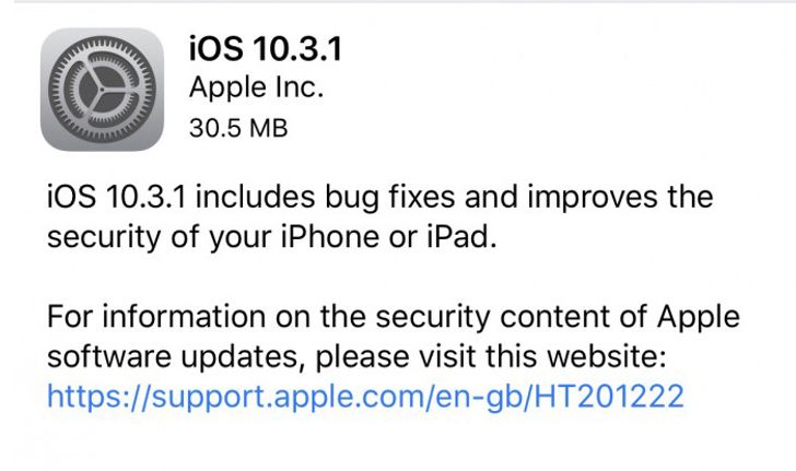 Apple ปล่อย iOS 10.3.1 ออกมาแล้วในเวลาไม่ถึง 1 สัปดาห์