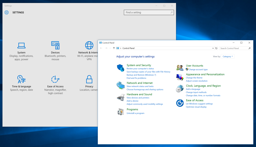Windows 10 - Settings and Control Panel