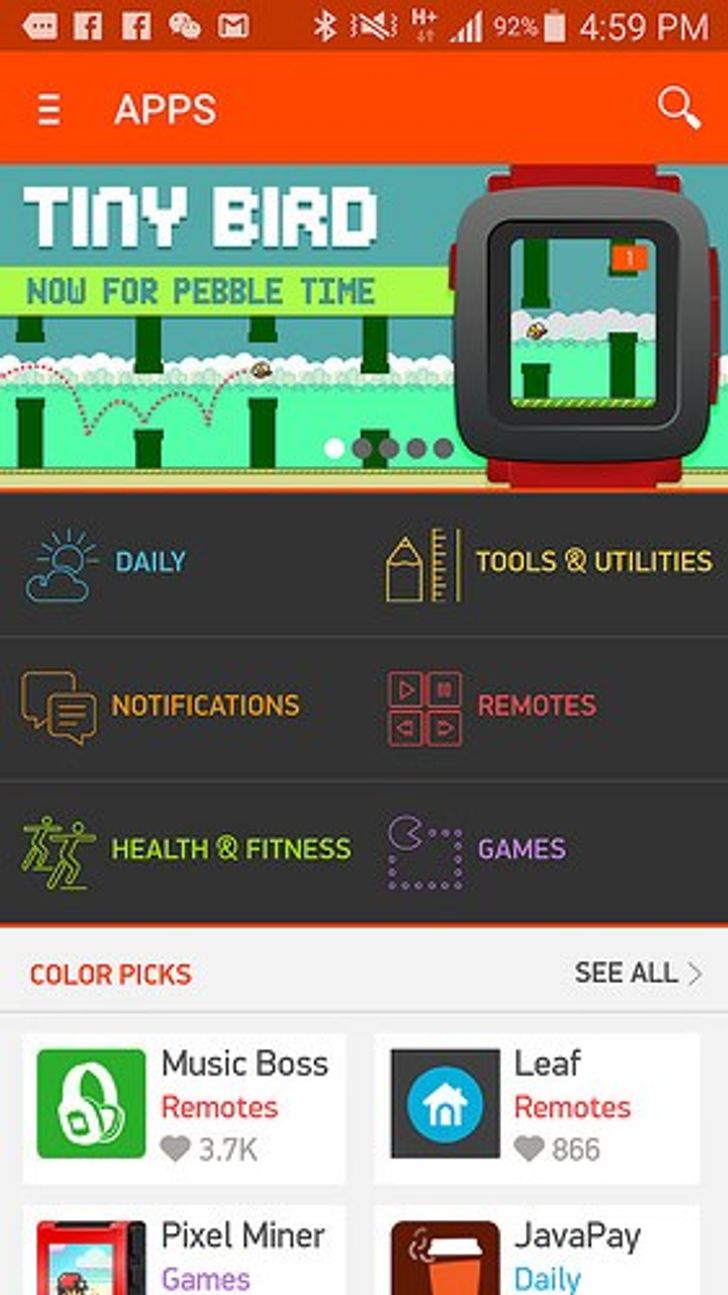 App store ของ Pebble Time บน Android