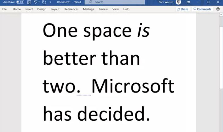 Microsoft Word อัปเดตใหม่ ระบุว่าการเว้นวรรค 2 ครั้งนั้นผิด!