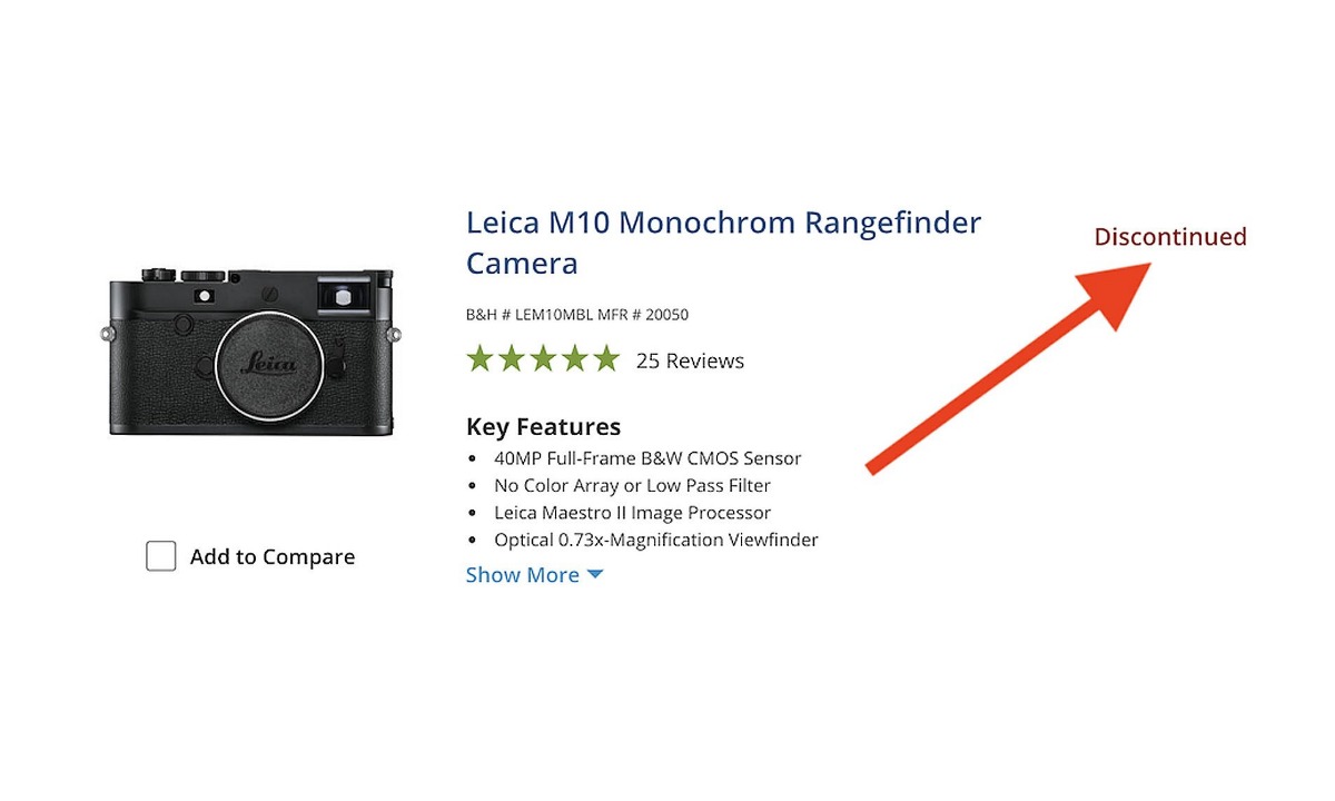 Leica M10 Monochrom ถูกระบุว่ายุติการผลิตแล้ว บนเว็บไซต์ร้านกล้องดัง