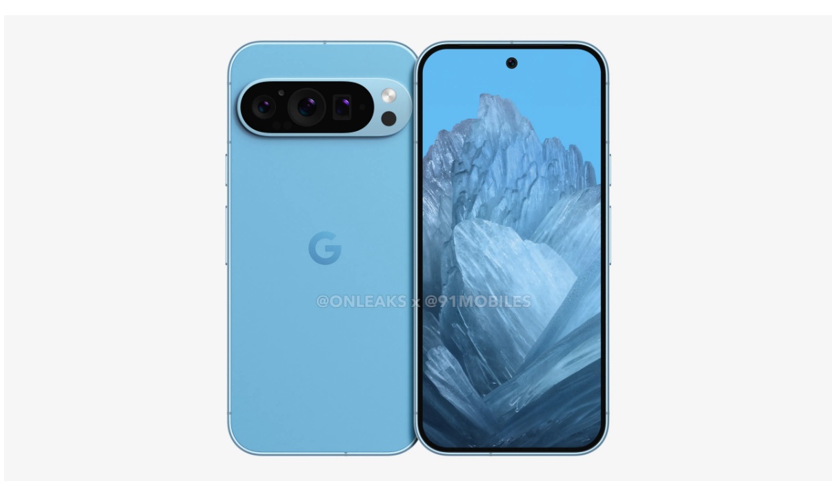 ชมภาพเรนเดอร์ Google Pixel 9 สีฟ้าใหม่พร้อมกับกล้องหลัง 3 ตัว และดีไซน์ด้านข้างแบบเรียบ