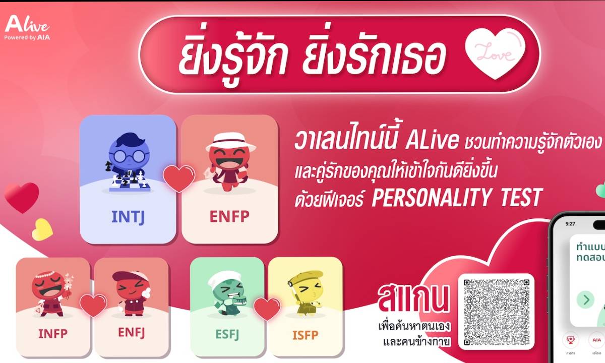 ALive ชวนคู่รักค้นหา "ไทป์ที่ใช่" ในเดือนแห่งความรัก ด้วยฟีเจอร์ Personality Test