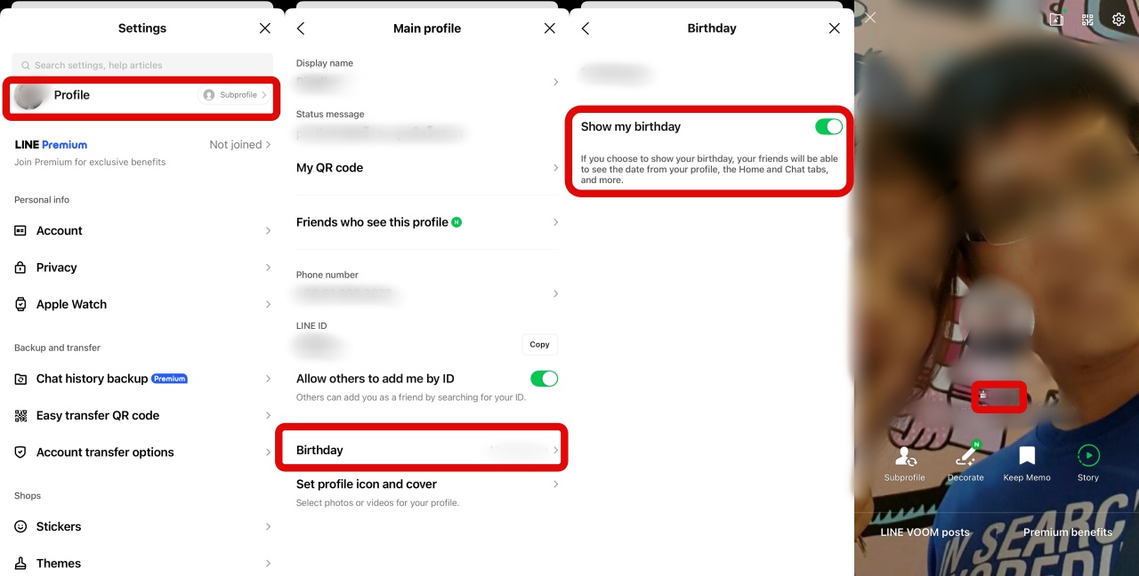 ตั้งค่าวันเกิดใน LINE
