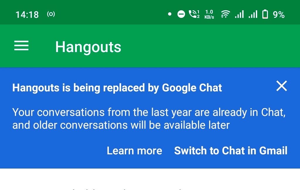 กูเกิลเตรียมปิดบริการ Hangouts เตือนผู้ใช้ย้ายสู่ Google Chat