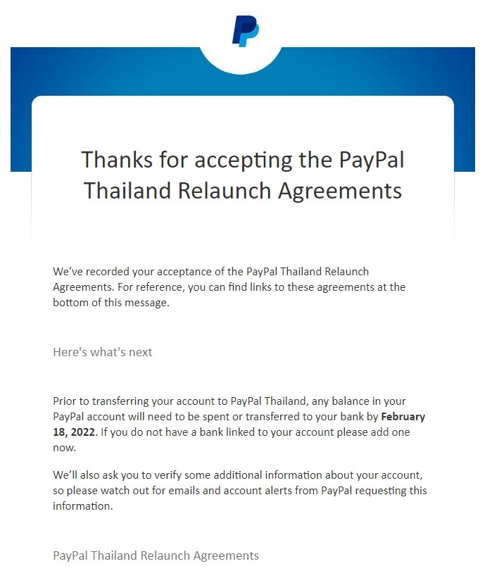 PayPal เริ่มส่งเมลข้อตกลงใหม่ให้ผู้ใช้ เตรียมย้ายบัญชีเข้าสู่การดูแลโดย PayPal Thailand