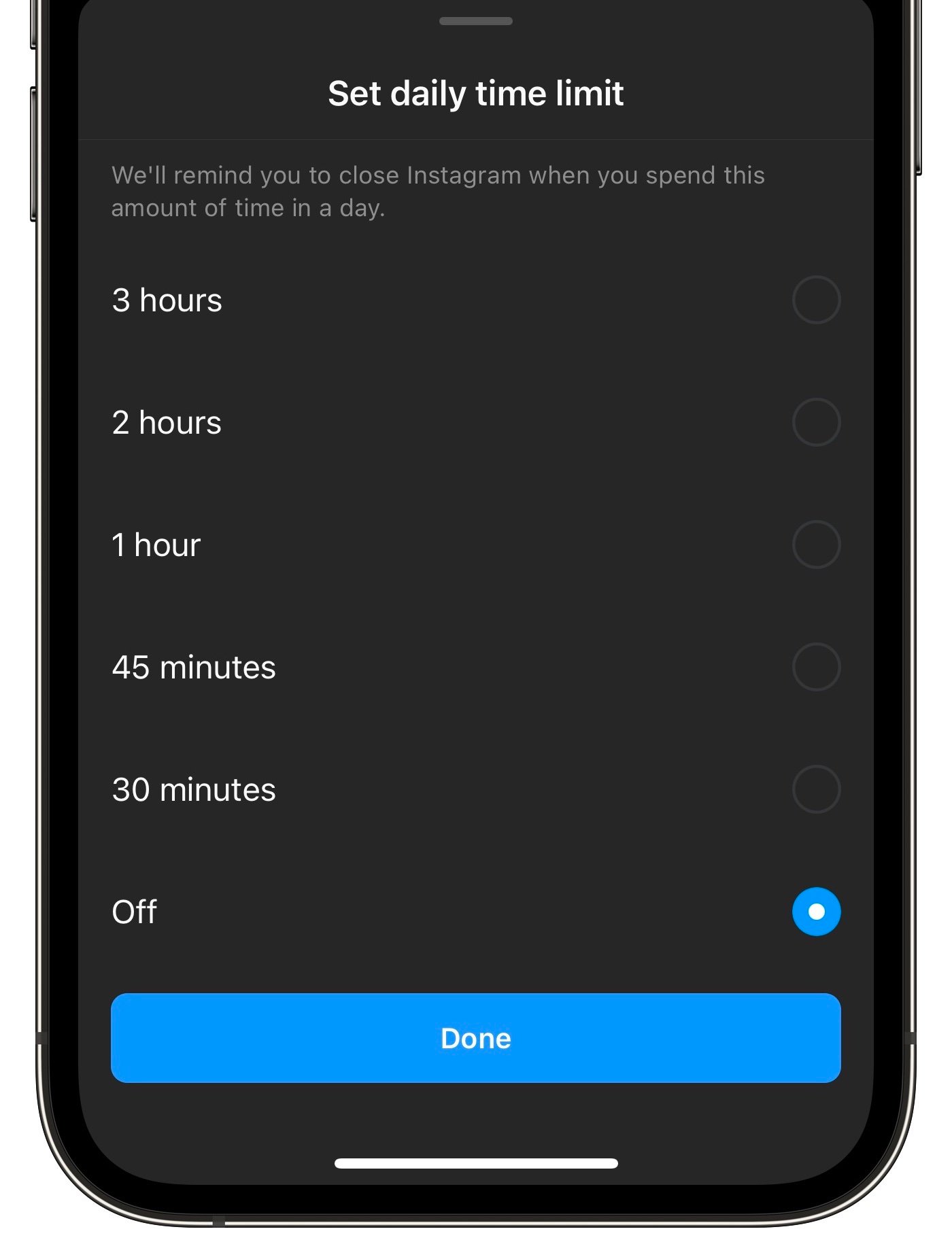 Instagram เพิ่มเวลาขั้นต่ำตัวเลือก 