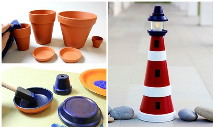 DIY ประภาคารจากกระถางต้นไม้ ของแต่งสวน ทำเองง่ายๆ