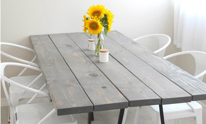 DIY โต๊ะไม้สน + ขา ikea