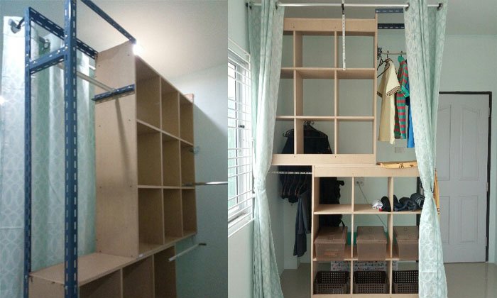 DIY ตู้เสื้อผ้า walk in closet บ้าน บ้าน ใช้ของทึ่มีอยู่ให้เกิดประโยชน์ รวมงบ 1,638 บาท
