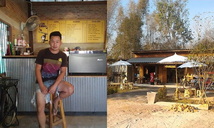 หนุ่มหันหลังให้ชีวิตมนุษย์เงินเดือน สร้างร้านกาแฟ และก๋วยเตี๋ยวที่บ้านเกิด ใช้วัสดุท้องถิ่นตกแต่ง