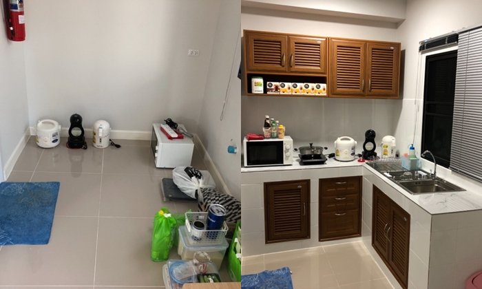 รีวิวต่อเติมห้องครัวรูปทรงตัวแอลขนาดเล็ก สวยในงบ 3 หมื่นบาท