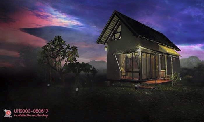 เชิญโหลดแบบบ้านแจกฟรี แบบบ้านรับรองชั้นเดียว มีห้องใต้หลังคา ขนาด 48 ตร.ม. งบไม่เกิน 4 แสนบาท