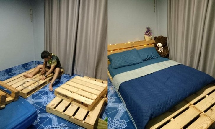 จ่ายแพงกว่าทำไม!? ชมไอเดียเตียงสุดวินเทจจากไม้พาเลท ในงบเพียง 800 บาท
