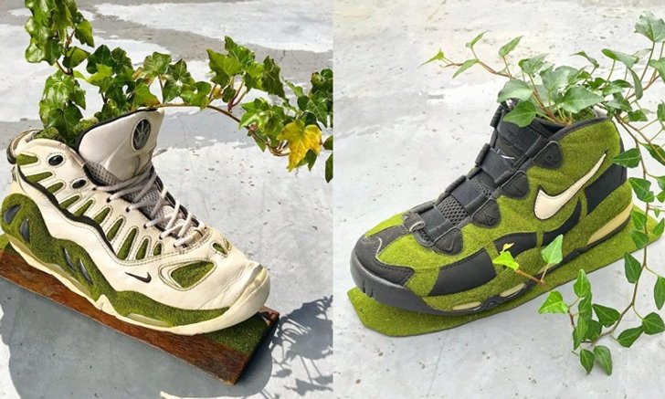แบบนี้ก็ได้เหรอ! ศิลปินญี่ปุ่นแปลงโฉมรองเท้า Nike เป็นกระถางต้นไม้