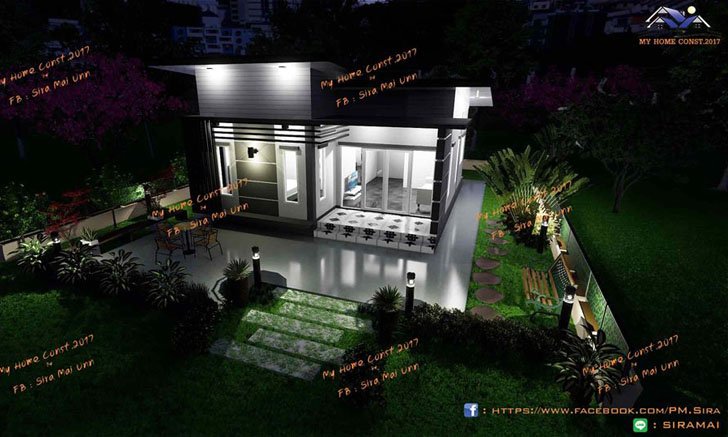 บ้านชั้นเดียวขนาดกะทัดรัด ดีไซน์ทันสมัย 2 ห้องนอน 2 ห้องน้ำ พื้นที่ใช้สอย 60 ตร.ม.งบประมาณไม่เกินล้าน
