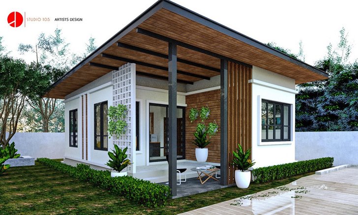 แบบบ้านโมเดิร์นขนาดเล็ก พร้อมฟังก์ชั่นแนวๆ 2 ห้องนอน 1 ห้องน้ำ พื้นที่ใช้สอย 55 ตร.ม.
