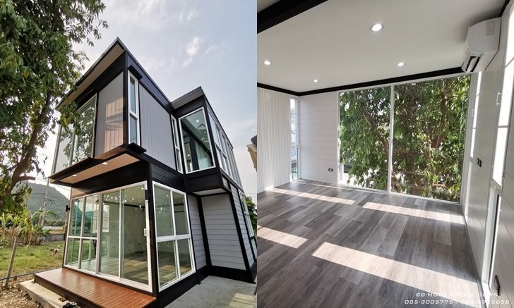 บ้านพักตากอากาศน็อคดาวน์โครงเหล็ก 2 ชั้น 2 ห้องนอน 1 ห้องน้ำ พื้นที่ใช้สอยกว้างขวาง